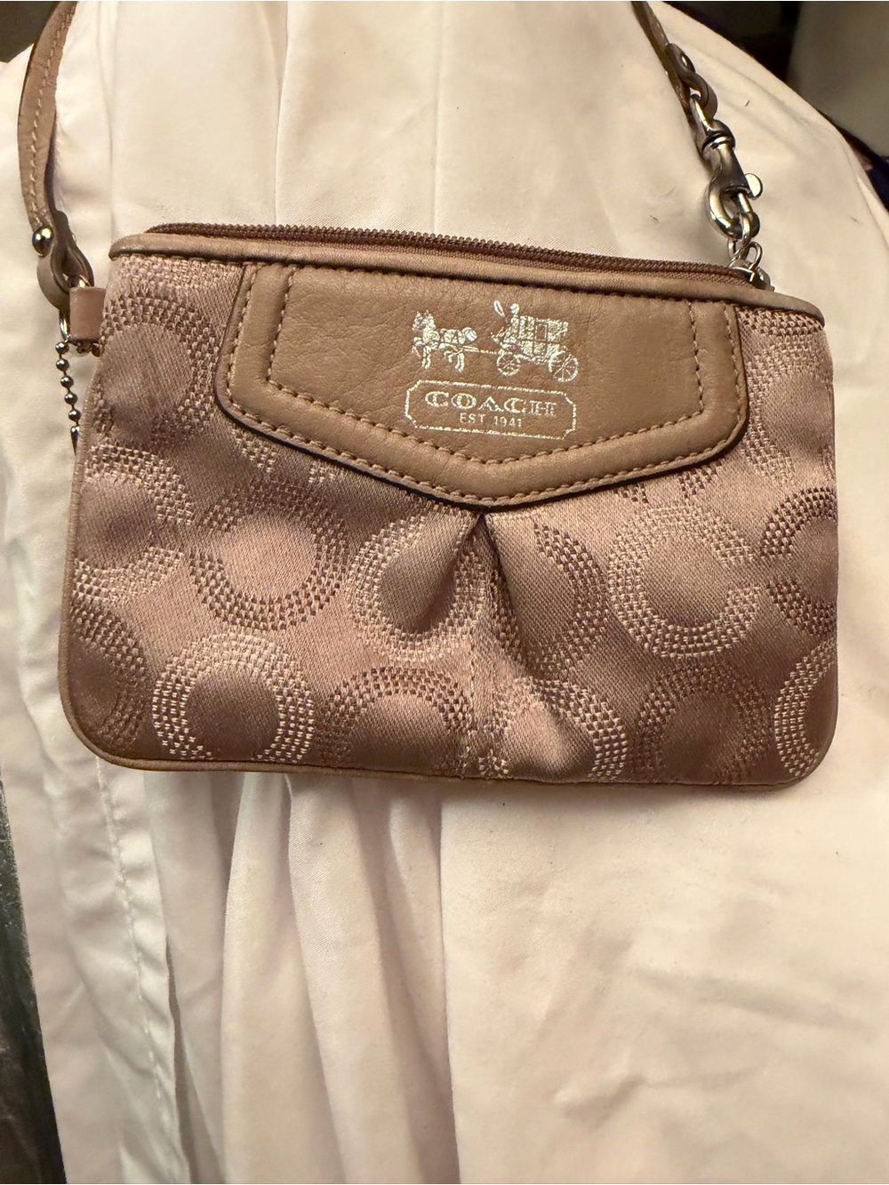 Coach Signature C Op Art Wristlet Tan Beige
